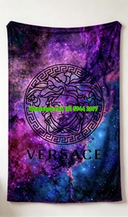 Deep Purple and Blue Versace Galaxy Nebula Medusa Print Fleece Throw Blanket IMG_1375